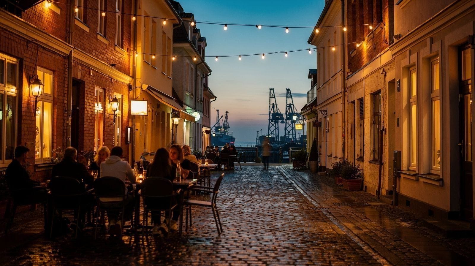 Vie nocturne à Sopot : la rue Monte Cassino et la jetée après la tombée de la nuit